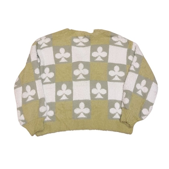 Sweater Cardigan Womens Large Green Spades Clover NWT Button Front Loose V-Neck - Picture 9 of 10